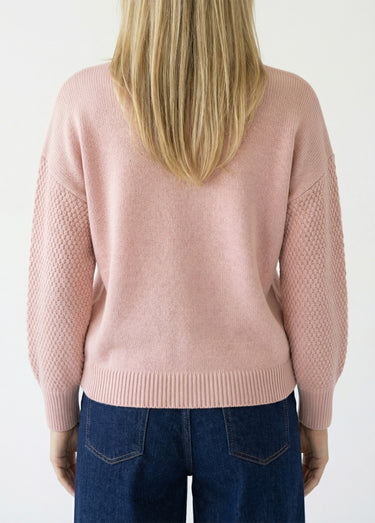Pull doux brodé col rond Rose