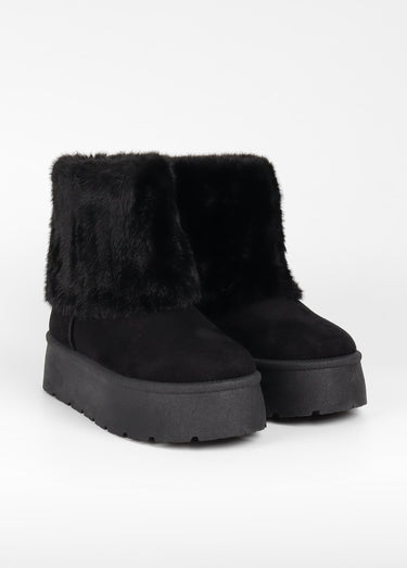Boots compensées fausse fourrure Noir