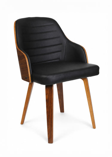 Chaise rétro simili cuir et dossier bois Noir