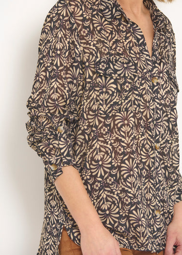Chemisier fil brillant manches avec pattes Noir/Beige