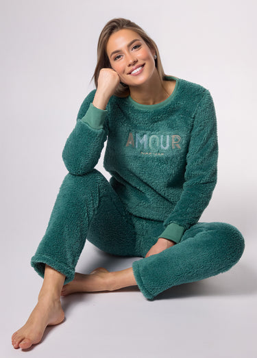 Pyjama manches longues chaud bords côtes Vert Irise