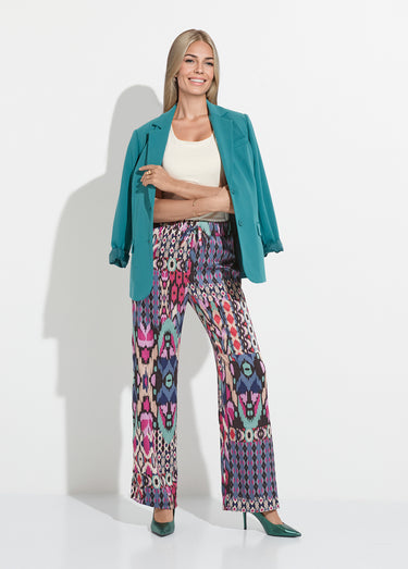 Pantalon large taille élastiquée satin imprimé Multicolore
