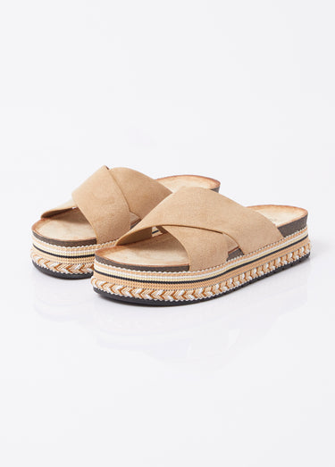 Mules brides croisées semelle plateforme Beige