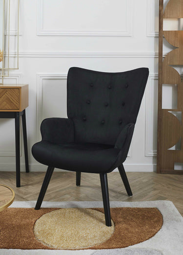 Fauteuil velours et dossier capitonné 1N Noir