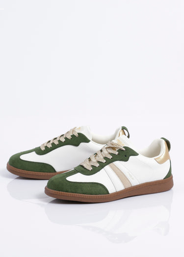 Sneakers style rétro, lacets métallisés Vert