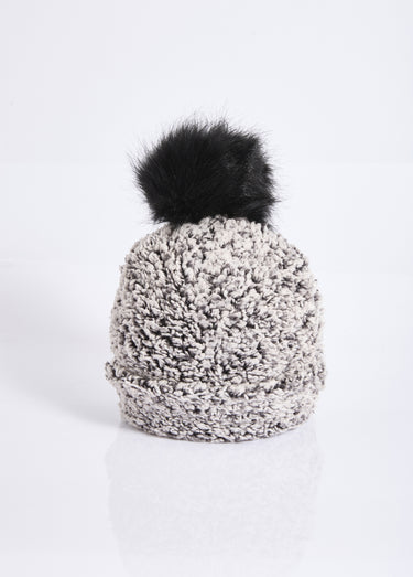 Bonnet polaire façon sherpa, avec pompon Gris Fonce