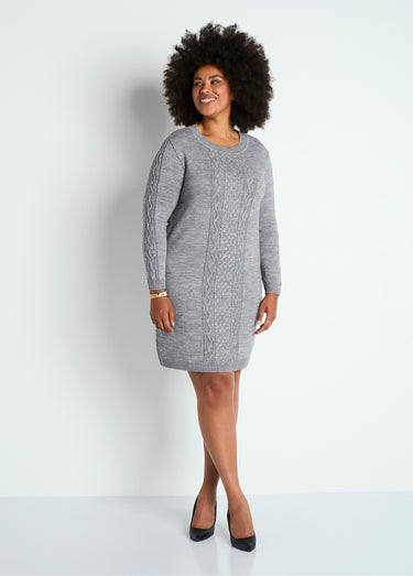 Robe pull courte maille fantaisie Gris