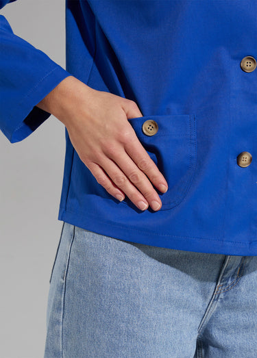 Veste boite en coton, avec col claudine Bleu Dur