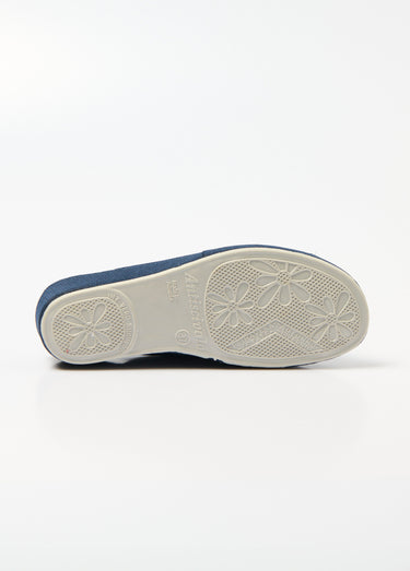 Chaussons mules brodées, talon compensé Marine