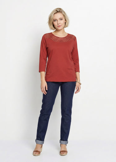 T-shirt coton et dentelle manches 3/4 Tomette