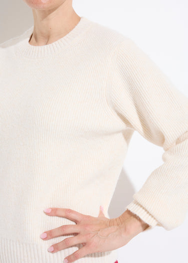Pull chaud côtelé avec laine et fibres recyclées Ivoire