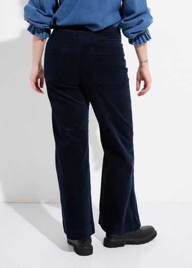 Pantalon à pont en velours coupe flare Marine