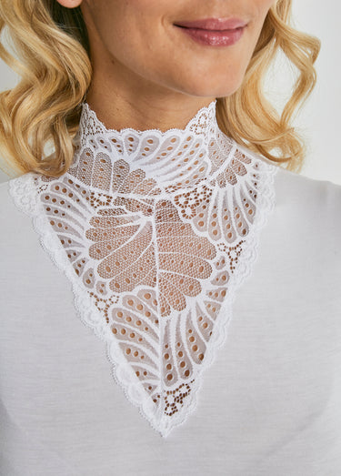 Maillot de corps col montant dentelle manches courtes Blanc