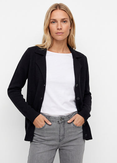 Gilet boutonné mi long col tailleur Noir
