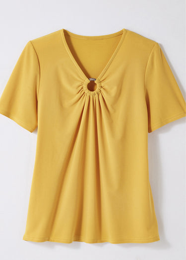 T-shirt maille crêpe extensible bijou Uni Safran