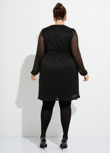 Robe taille haute chic en voile pailleté Noir