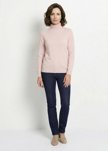 Pull doux col roulé manches longues Rose