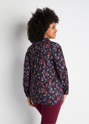 Chemisier fleuri maille chaude Imprimé noir