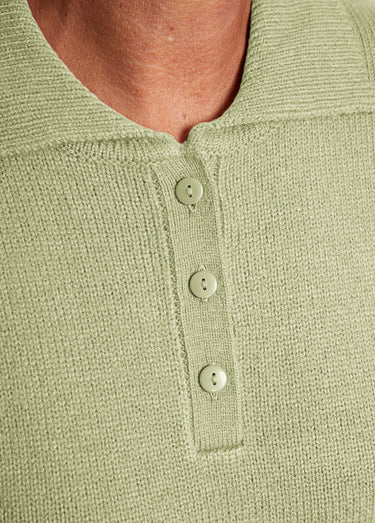 Pull col polo maille épaisse Vert Tilleul