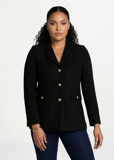 Veste droite boutonnée tissu natté col tailleur Noir