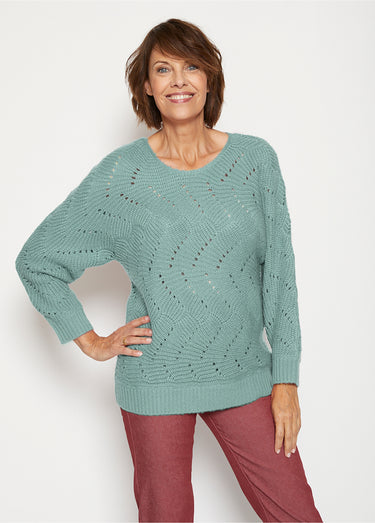 Pull manches chauve-souris maille fantaisie Vert