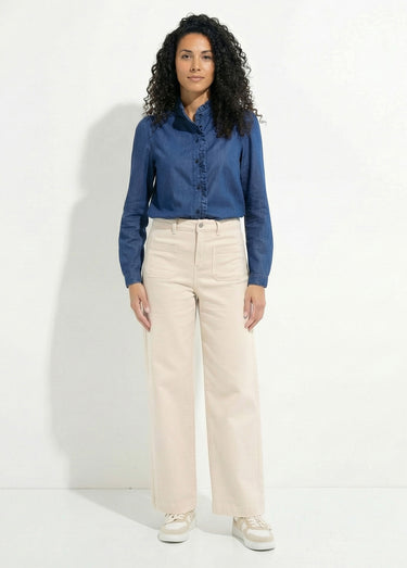Chemisier col volanté en denim léger Bleu denim