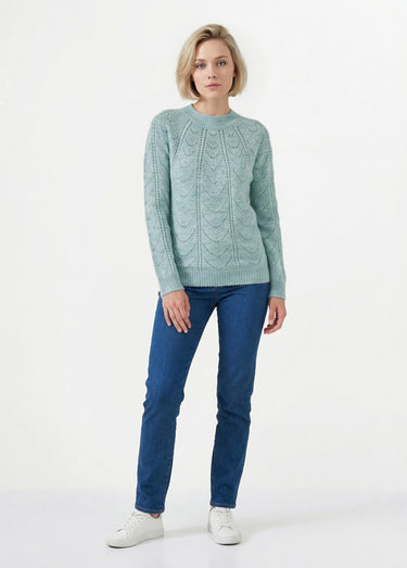 Pull maille chinée ajourée col rond Aqua