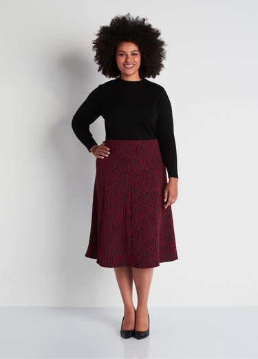 Jupe longue évasée maille jacquard Bordeaux Zebre