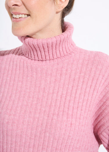 Pull col roulé manches longues descendues Uni rose