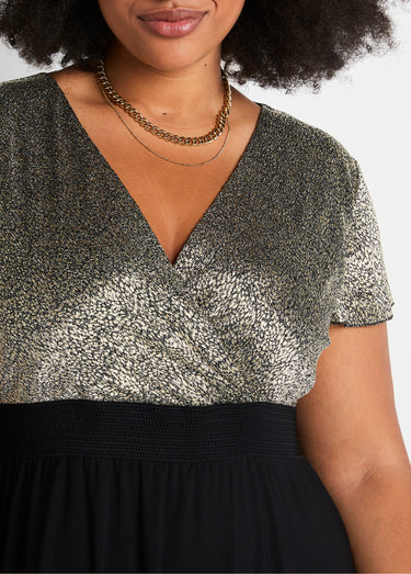 Robe longue cache-coeur bicolore Noir/Dore