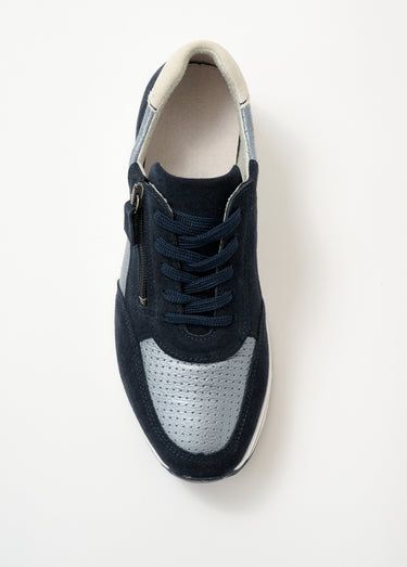 Baskets largeur confort cuir bi-matière Bleu