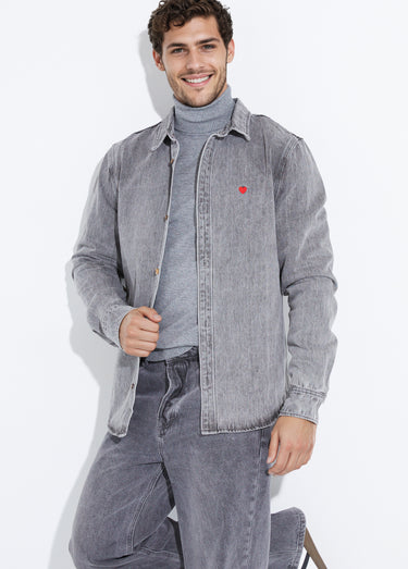 Chemise en denim épais délavé Gris