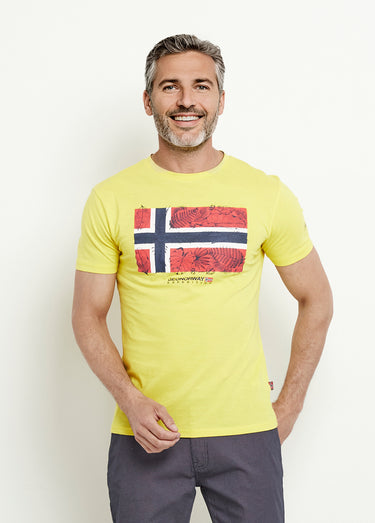 T-shirt col rond drapeau exotique Jaune
