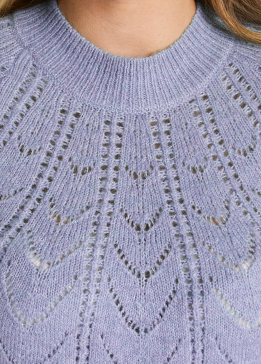 Pull maille chinée ajourée col rond Parme