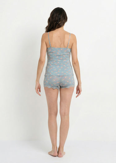 Pyjama short en stretch avec dentelle Imprime Vert