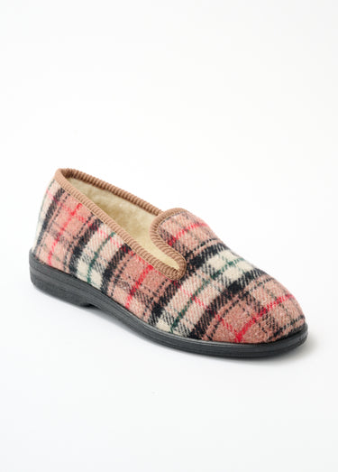Chaussons grande largeur fourrés laine mixtes Ecossais Beige