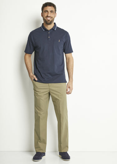 Polo maille jersey uni col bicolore coton Marine
