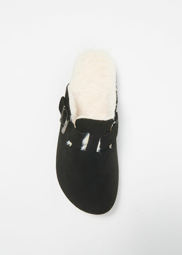 Mules tendance fourrées avec boucle Noir