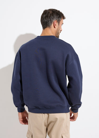 Sweat shirt col rond, détails bord cotes Marine