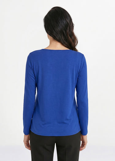 T-shirt court dentelle col V manches longues Bleu Dur