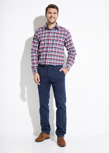 Chemise flanelle extensible carreaux manches longues Bordeaux