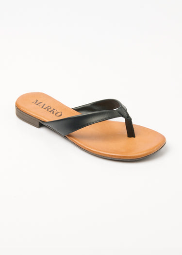 Mules entredoigts cuir façon tongs chic Noir