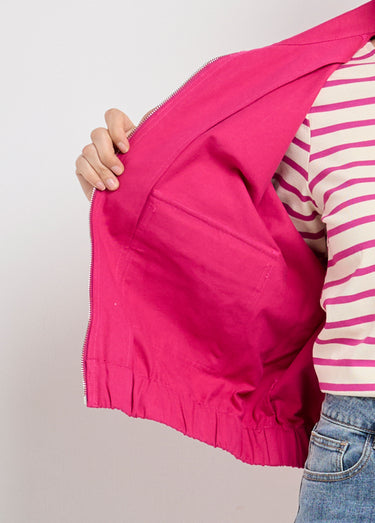Blouson zippé en toile, taille resserrée Magenta