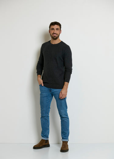 Pull col rond maille piquée fantaisie Gris