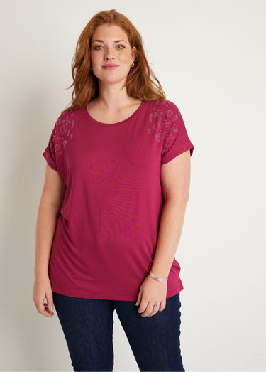 T-shirt long manches courtes uni Fuchsia