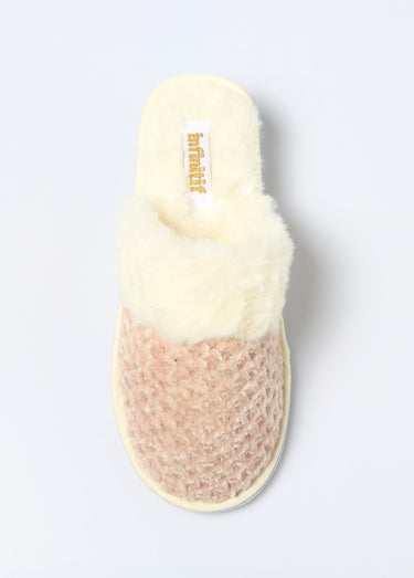 Chaussons mules velours et fourrure Rose