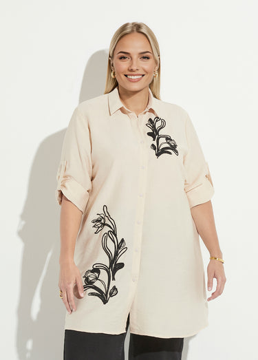 Robe chemisier courte avec broderies Ecru