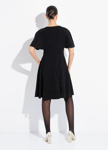 Robe évasée col V maille métallisée Noir