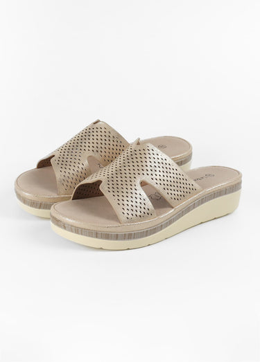 Mules à perforations, semelle compensée Dore