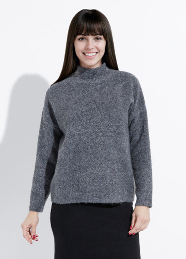 Pull col montant en maille duveteuse Gris Fonce